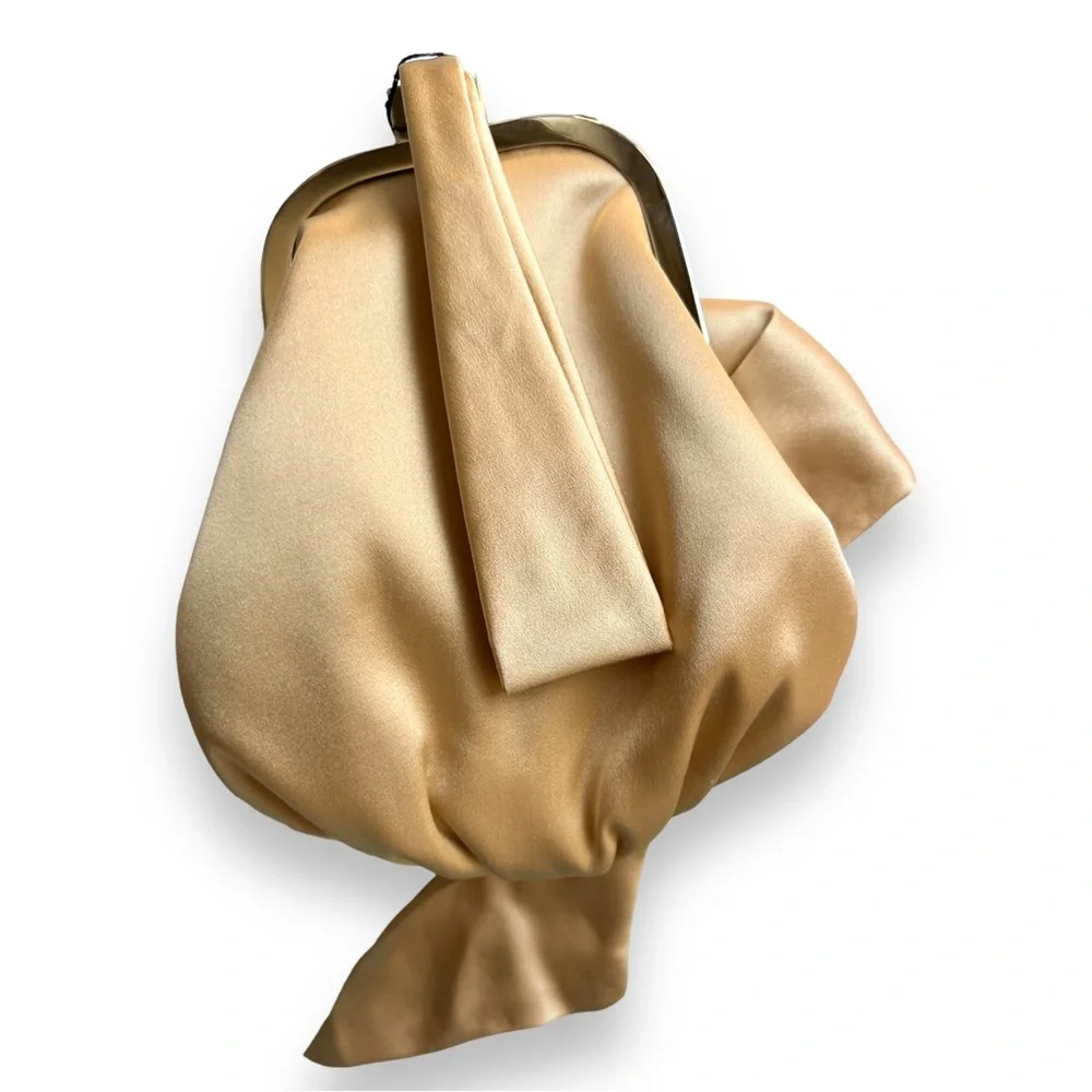 Inge Christopher Satin Beaded Clutch Mini Purse Bow